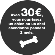 Avec 30 €, vous nourrissez un chien ou un chat abandonné pendant 2 mois.